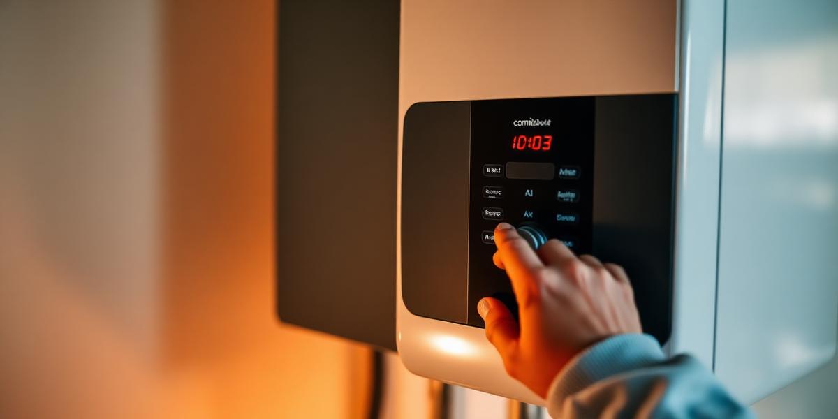 Heating engineer adjusting a modern combi boiler control panel